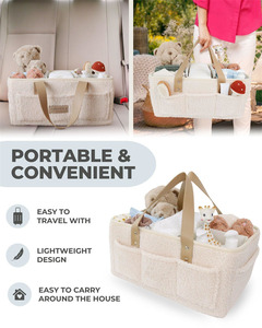 Beige Baby Caddy Organizer Caddy Organizer with Handle Baby Diaper Caddy Organizer Nursery <b>Storage</b> <b>Basket</b> - Product Image 4