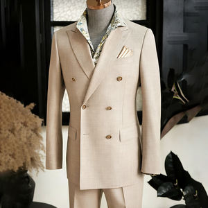 Giacca da Completo in Lana <span class=keywords><strong>Beige</strong></span> Doppiopetto per <span class=keywords><strong>Uomo</strong></span>, OEM ODM, Tessuto di Lana Premium, Vestibilità Slim, <span class=keywords><strong>Blazer</strong></span> Elegante per Matrimoni e Ufficio - Product Image 1