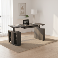 Bureau d'ordinateur électrique réglable en hauteur, table d'étude en noyer pour la maison, bureau moderne de luxe léger avec fonction prise électrique