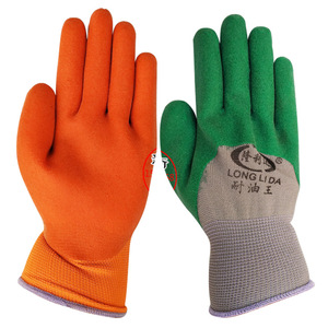 Longlida P808 <b>Plastic</b> Foam Half-Hanging <b>Gloves</b> Gray Yarn Green Orange Oil-Resistant Wear-Resistant Safety <b>Gloves</b> - Product Image 1