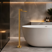 Robinet de baignoire AMAXO à montage au sol, anti-traces de doigts, finition or brossé, eau chaude et froide, adapté à une utilisation en salle de bain et en extérieur
