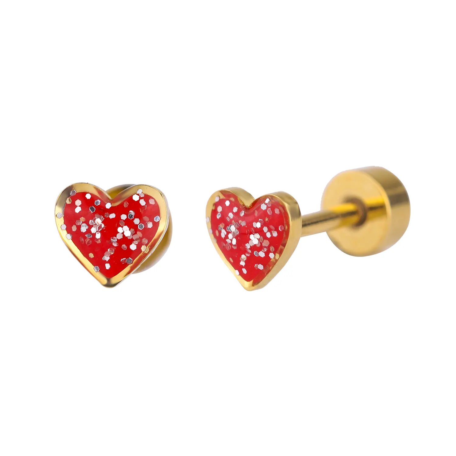 Belle rouge rose émail coeur plaine boucles d'oreilles or étincelle et brillance bijoux en acier inoxydable pour enfants femmes filles