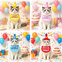 Colliers personnalisés pour animaux de compagnie, doux, en polyester, avec motif lettre de dessin animé, chapeau d'anniversaire, bavoir, écharpe mignonne pour chien, ensemble de serviettes anti-salive Joyeux Anniversaire