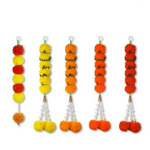 Diwali Lotus Hanging Decoration Indian Festival Door Wall Decor Artificial Marigold Flower <b>Garland</b> Tassel Pendant - Product Image 2