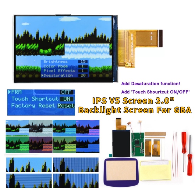 Hispeedido Original size for GBA IPS high brightness V5 LCD Kits 720*480 HD Screen 9 pixels to 1 pixel for Gameboy advance