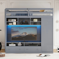 Cama Alta de Tamaño Matrimonial de Venta al por Mayor de Fábrica con Cajones, Estantes e Iluminación LED para Optimización del Espacio y Almacenamiento de TV