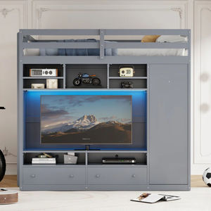 Cama Alta de Tamaño Matrimonial de Venta al por Mayor de Fábrica con Cajones, Estantes e Iluminación LED para Optimización del Espacio y Almacenamiento de <span class=keywords><strong>TV</strong></span> - Product Image 3