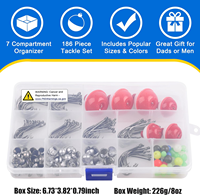 Kit de pêche 186 pièces avec boîte à accessoires, hameçons, flotteurs, plombs et porte-appâts Octopus pour la truite, le poisson-chat, le panfish, le bar, pour débutants