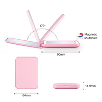 Miroir de maquillage portable à double face avec lumières LED pliables, petit et compact, personnalisé, pour cadeau, table de toilette, poche, 2X