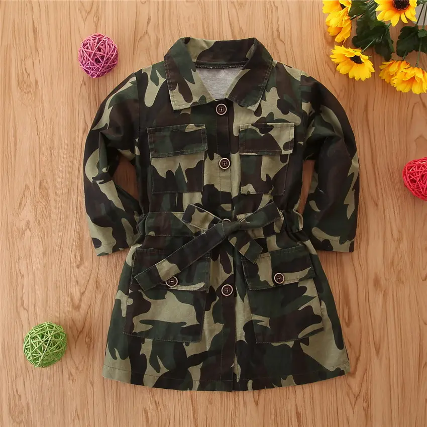 2021 Offre Spéciale filles manteaux bébé robe Camouflage veste filles robes enfants vêtements fille en gros veste manteau ceinture conception