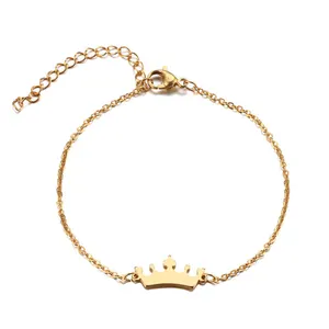 Lover's engagement jewelry simple style cheap wholesale delicate stainless steel gold crown bracelet for women party jewelry