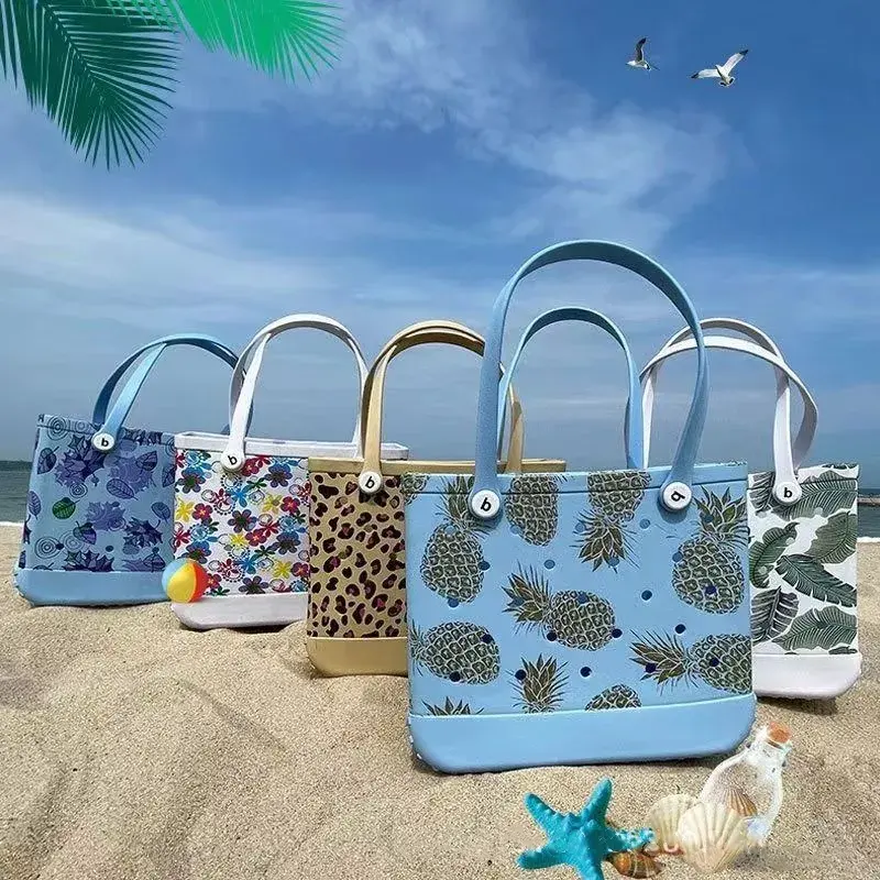 Sand-Bolsa impermeable de silicona con estampado personalizado, bolsa de verano para playa Bogg, con botón de barro para mujer, cesta de goma Eva, bolsa de gelatina para mascotas, enfermería