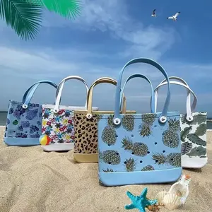 Cát không thấm nước Silicone tùy chỉnh in mùa hè bogg bãi biển Tote Túi của phụ nữ crock nút EVA giỏ cao su Pet Jelly Túi điều dưỡng