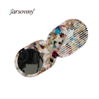Grosir kustom selulosa asetat personalisasi lucu berbentuk oval estetika 2 in 1 saku sisir saku make up cermin