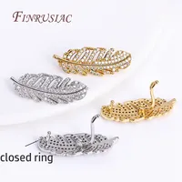Fermoirs à perles de zircon incrustées, apprêts pour loisirs créatifs, 12x32MM, plaqué or 18K, fermoirs plume et perle, fournitures pour colliers et bracelets