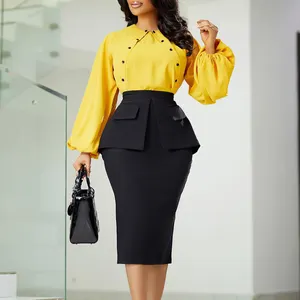 Office Wear for Ladies 2023 Autumn New Fashion Elegance Front Button Blouse Shirts and Pencil Skirt Formal 2 Piece Outfits Set