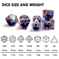 Ensemble de dés DND à noyau liquide œil de dragon violet, 7 pièces, à bords vifs, en résine, polyédriques, écologiques et durables pour Dungeons & Dragons