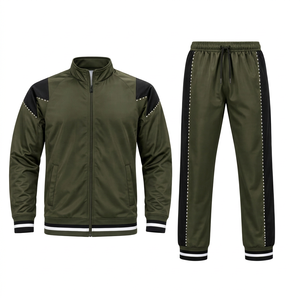 Custom Olive <b>Green</b> Mens Tracksuit <b>Set</b> Full Zip Jacket Elastic Sweatpants Athletic Training <b>Gym</b> Running Sportswear Casual Wear - Product Image 1