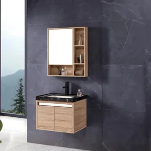 Penjualan Grosir Furnitur Modern Cermin Kayu Vanity Kabinet Kamar Mandi PVC dengan Wastafel