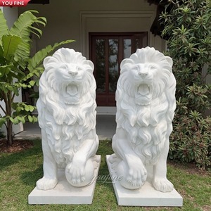 Youfine Tùy Chỉnh Ngoài Trời Lãng Mạn Trang Trí Sân Vườn Tự Nhiên Đá Tay Chạm Khắc Cuộc Sống Kích Thước Bằng Đá Cẩm Thạch Trắng Sư Tử Và Cub Bức Tượng - Product Image 5