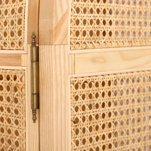 Armoire de chambre à coucher en rotin tissé naturel avec 2 portes cachées et tiroirs - Product Image 3
