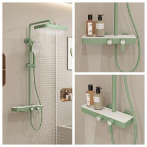 Étagère <span class=keywords><strong>de</strong></span> rangement en laiton vert bonbon à double poignée système <span class=keywords><strong>de</strong></span> <span class=keywords><strong>douche</strong></span> multifonctionnel à cascade avec <span class=keywords><strong>support</strong></span> <span class=keywords><strong>de</strong></span> barre coulissante pommeau <span class=keywords><strong>de</strong></span> <span class=keywords><strong>douche</strong></span> pressurisé - Product Image 2