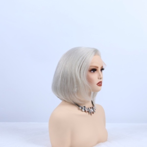 Peluca Bob de Cabello Humano con Cierre de Encaje 5x5, Color Gris Plateado, Peluca Bob Corta y Lisa, Aspecto Natural y Suave para Mujer - Product Image 2