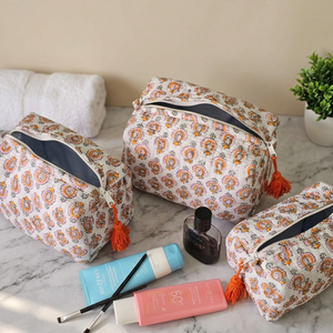 Set de Bolsas Cosméticas Acolchadas de Algodón con Borlas Florales, Bolsa de Maquillaje con Cierre, Plegable e Impermeable, para Tamaño Mediano/Grande/Pequeño - Product Image 5