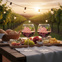 Ensemble de verres à vin peints à la main WS Magic Helper Classic Luxury, collection Vineyard Bloom, boîte cadeau 2 pièces pour anniversaire de mariage