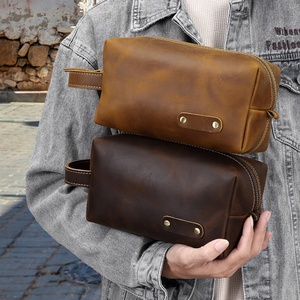 Nouveau Vintage grande capacité en cuir <span class=keywords><strong>de</strong></span> vachette en cuir véritable pour hommes pour trousse <span class=keywords><strong>de</strong></span> <span class=keywords><strong>toilette</strong></span> pochette à fermeture éclair transfrontalière - Product Image 2