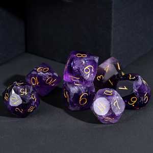 Màu Tím Vàng Đá Quý Đa Diện Bảy Mảnh Dnd Dice Set Với Hộp Kim Loại Và 16Mm Dice - Product Image 5