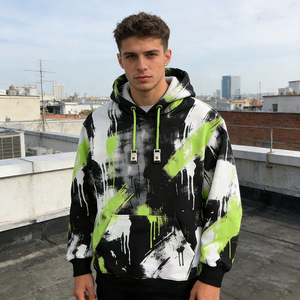 เสื้อฮู้ดดี้ผู้ชายแบบสั่งทำพิเศษ พิมพ์ลายเต็มตัว มีเชือกผูก ปิดคอแบบสวม สไตล์สตรีทแวร์ วินเทจ ลายวาดมือ กันยับ มีกระเป๋า ปลายแขนริบ OEM - Product Image 3