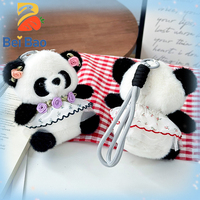 Porte-clés en peluche Panda en coton PP avec garniture en dentelle, super doux, en stock, pour accessoire de sac