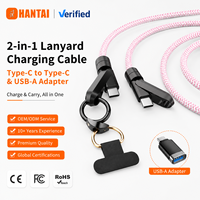 Kabel Pengisi Daya USB C ke USB C dengan Tali Nilon 2-in-1, Tali Selempang Ponsel, Kabel Earphone Kepang, Kompatibel dengan Casing Logam Hitam