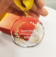 Médaille en verre cristal de forme médaillon, 5cm, 6cm, 7cm, 8cm, ronde, personnalisée, haut de gamme, MVP, médaille sportive en verre cristal