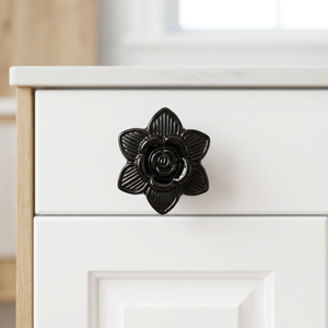 Pomo de Cajón con Diseño Floral, Hierro Fundido Negro, Herraje Clásico para Gabinetes de Cocina, Pomos Vintage Hechos a Mano, Precio Económico - Product Image 1