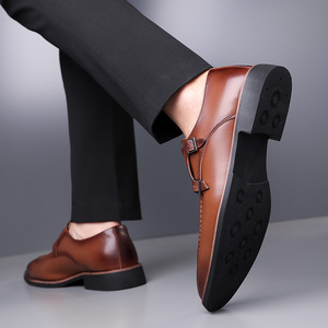 Chaussures habillées pour hommes à boucle Monk en cuir véritable, bout rond, semelle extérieure en caoutchouc antidérapante, pour le bureau et la carrière, toutes saisons - Product Image 1