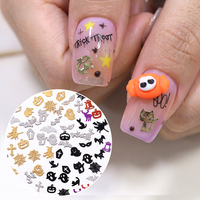 Boîte assortie d'autocollants pour ongles en métal pour Halloween, ultra-fins et plats, motifs citrouille, fantôme, chauve-souris, produits pour ongles de salon