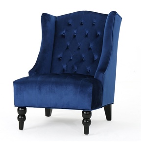 Cheap High Back Chairs Nordic Leisure MId Century Blue Tufted Sofa Chair With Buttons - Product Image 1
