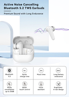 Earbud ANC Bluetooth 5.3 In-Ear TWS Peredam Kebisingan dengan Bass Mendalam dan Mikrofon