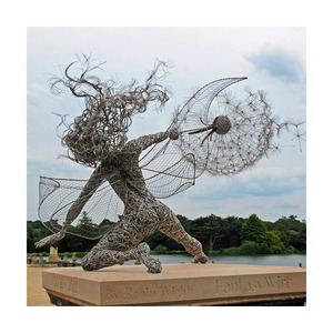 Modern Garden Decor Large Stainless Steel Outdoor Metal Steel Fairy And Dandelion Sculpture - Product Image 1