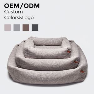 Tempat Tidur Anjing Mewah Ukuran Besar dari Kain Campuran Katun Organik dan Rami Premium Warna Abu-abu dengan Penutup yang Dapat Dilepas - Product Image 1