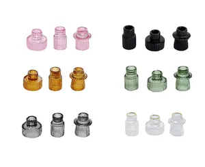 Portavelas de cristal de color personalizado para decoración de boda, Juego de 3 candelabros cónicos, portavelas acanalado