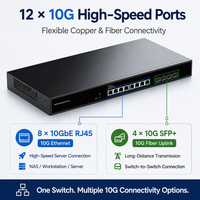 Commutateur réseau géré L3 haute vitesse 10G, 8 ports 10GbE RJ45 + 4 ports 10G SFP+ pour réseau d'entreprise