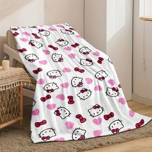Chăn mềm in hình <span class=keywords><strong>Hello</strong></span> <span class=keywords><strong>Kitty</strong></span> & Hearts Chăn mềm đa năng cho phòng khách Phòng ngủ Du lịch cắm trại - Product Image 2