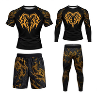 Combinaison de sport MMA en latex noir anti-abrasion à séchage rapide pour hommes, manches courtes et longues, fitness, combat, jiu-jitsu, ajustée