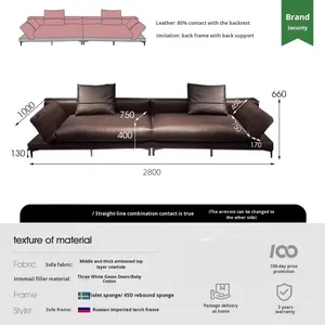 Canapé en cuir avec cadre en bois de style côtier minimaliste italien, pour salon, appuie-tête réglable, housses amovibles et lavables, différentes tailles - Product Image 6