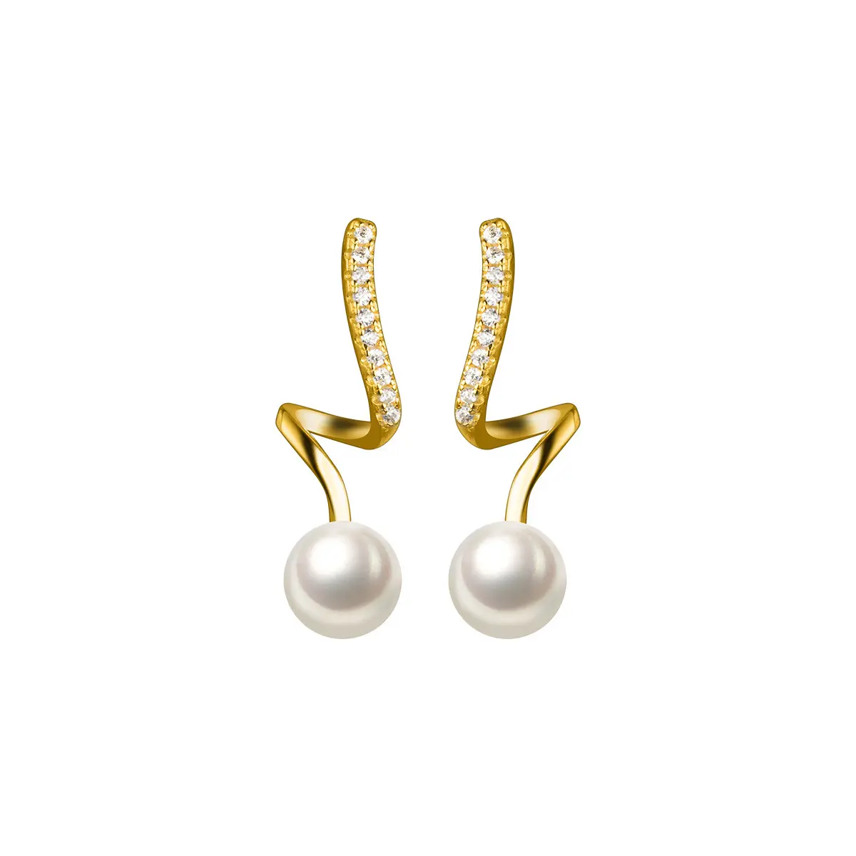 Elegante orecchino di perle con strass intarsiati placcati in oro reale orecchino di perle a righe a spirale in argento Sterling 925 per ragazze