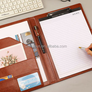 <span class=keywords><strong>A4</strong></span> suministros de oficina de negocios azul marino PU cuero personalizado Logo documento archivo anillo carpeta Padfolio cartera carpeta con Bloc de notas - Product Image 4