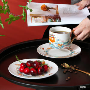 ชุดถ้วยกาแฟและจานรองสไตล์จีนย้อนยุค 235 มล. เซรามิกพร้อมขอบสีทองสำหรับน้ำชายามบ่าย DB1415 - Product Image 3